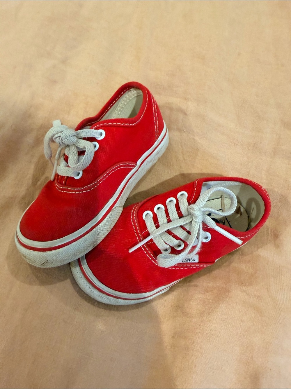 Vans Kids Red Canvas Low-Top Sneakers with White Trim